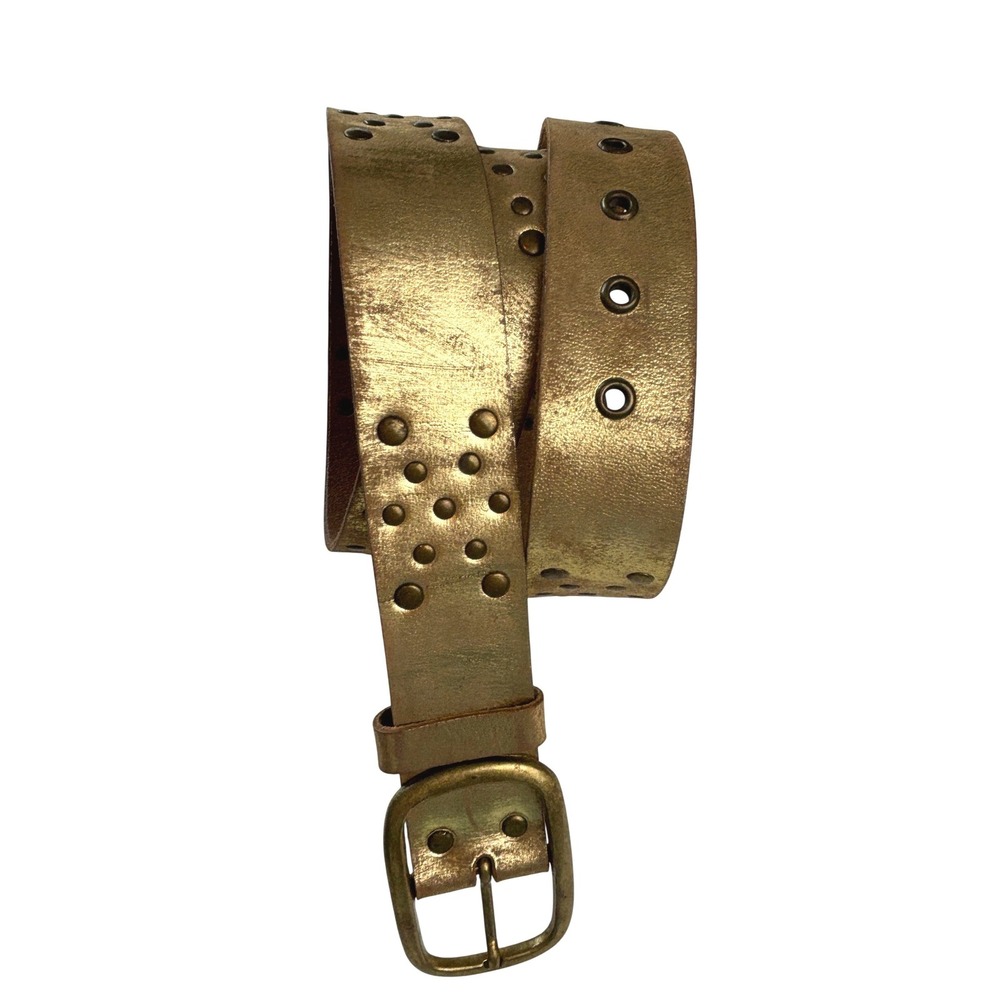Free People Sola Stud Belt Gold Metallic Leather Women XL Boho